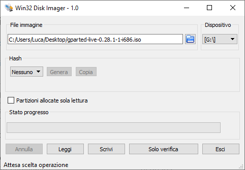 Finestra principale di Win32DiskManager